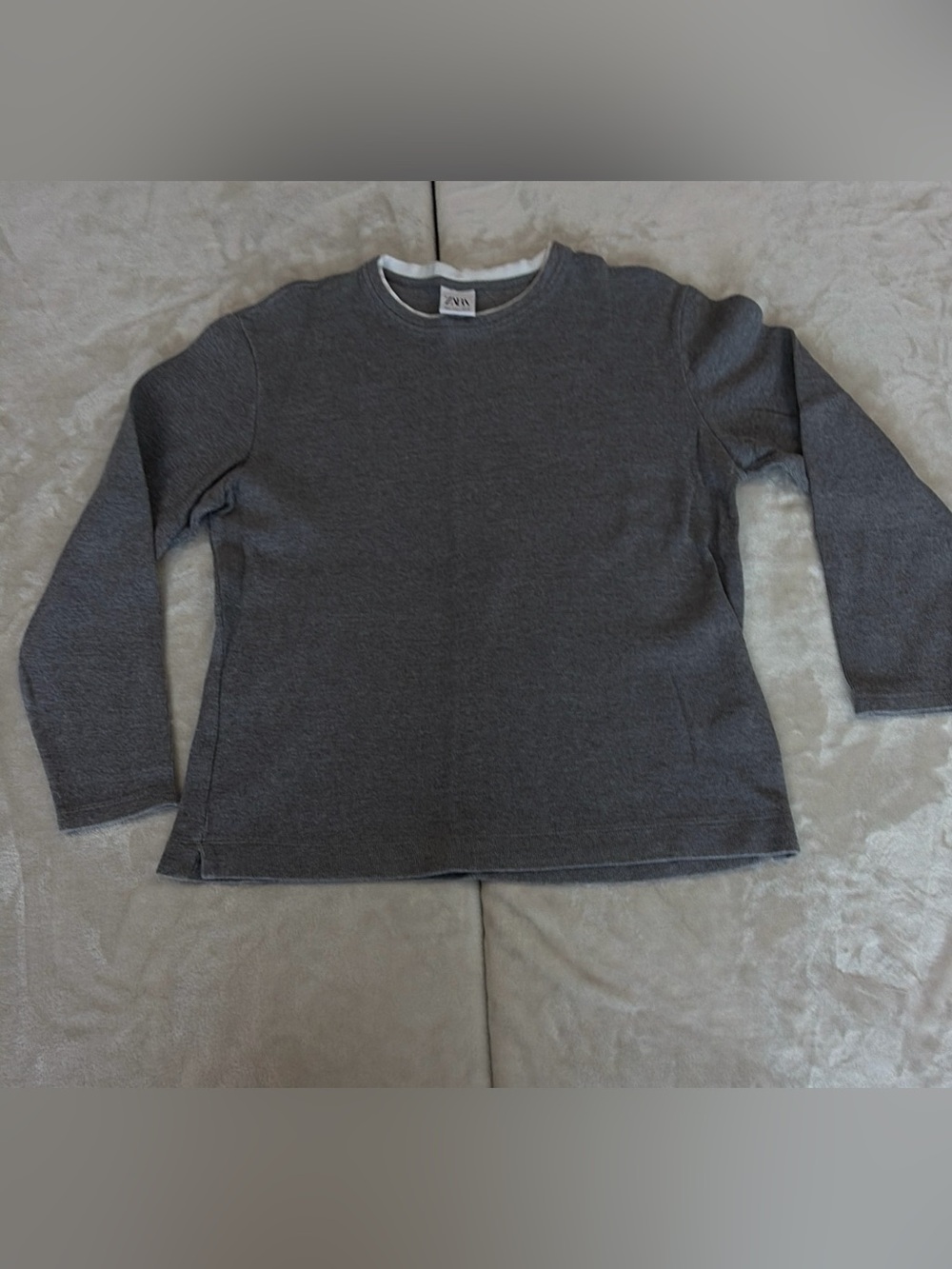 Zara Women's Charcoal Long Sleeve Crewneck Top - Gray